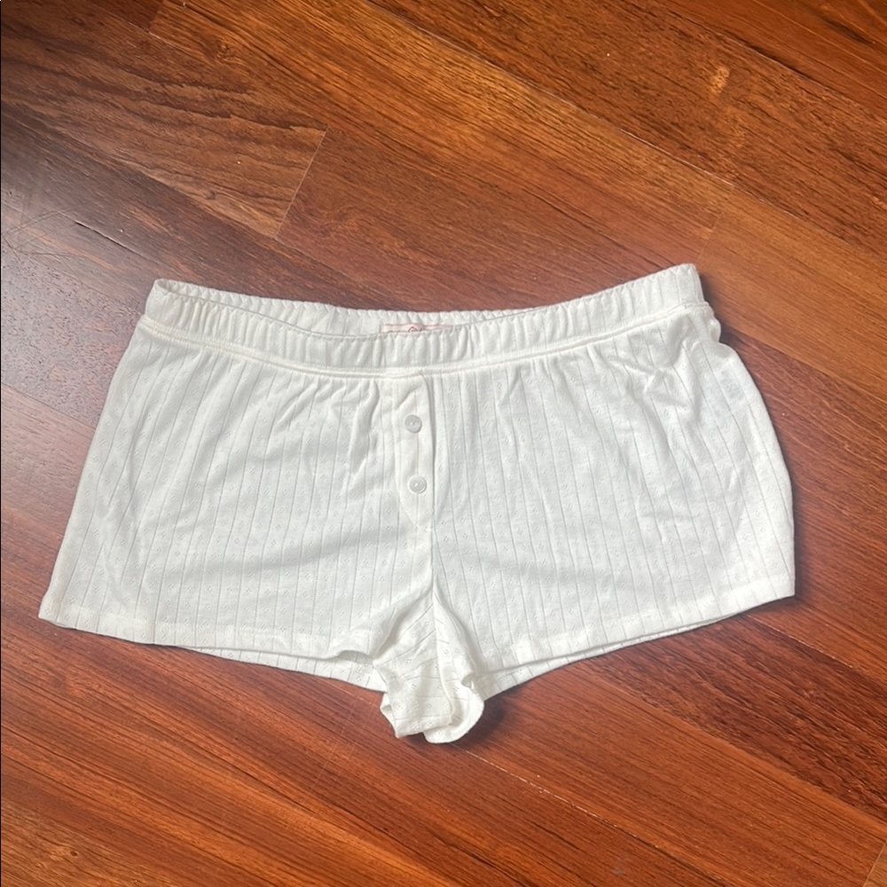 Women's White Buttoned Sleep Shorts